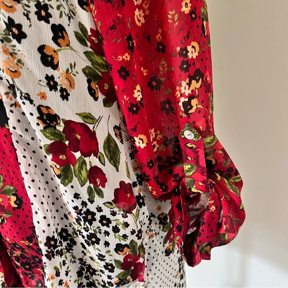 HOPE SPRINGS Tunic Blouse Patchwork Top  Floral Sheer Long Sleeve Size M - Picture 4 of 8